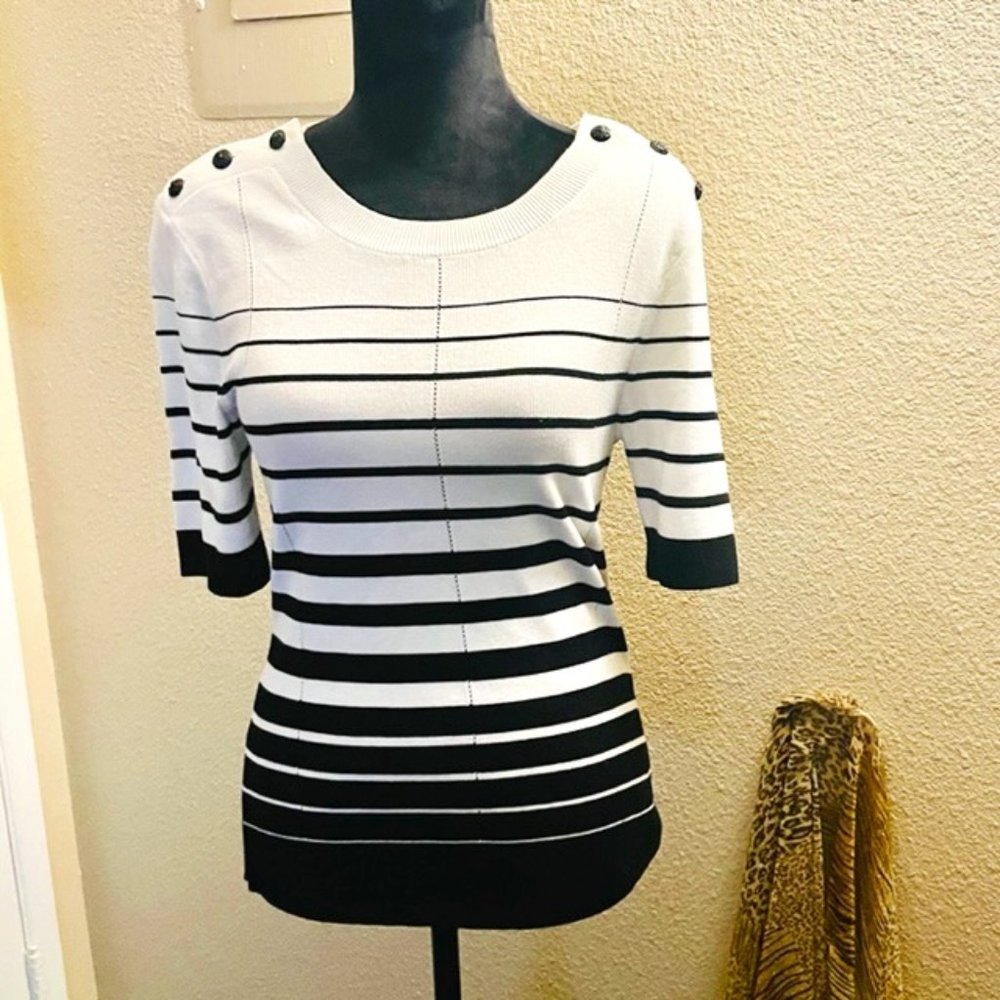 WHBM Black & White Striped Top